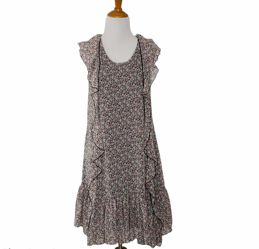 Z Spoke Zac Posen Ditsy Floral Ruffle Dress Drop Waist Flounce Hem Shift Women 2